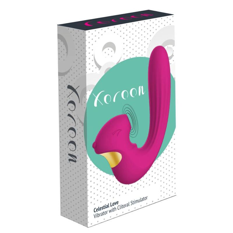 Close-up do Vibrador XOCOON Celestial Love Vibe Fúcsia Duplo Motor, destacando seu design e textura suave de silicone.