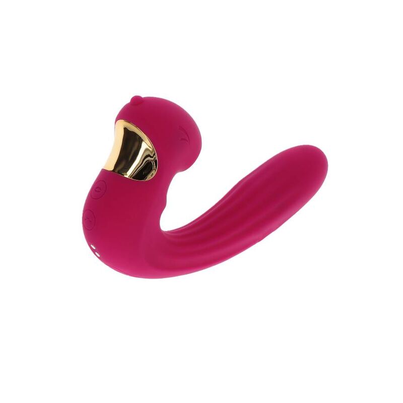 Close-up do Vibrador XOCOON Celestial Love Vibe Fúcsia Duplo Motor, destacando seu design e textura suave de silicone.