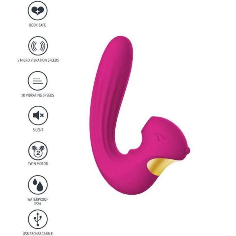 Close-up do Vibrador XOCOON Celestial Love Vibe Fúcsia Duplo Motor, destacando seu design e textura suave de silicone.