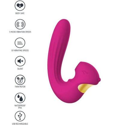 Close-up do Vibrador XOCOON Celestial Love Vibe Fúcsia Duplo Motor, destacando seu design e textura suave de silicone.