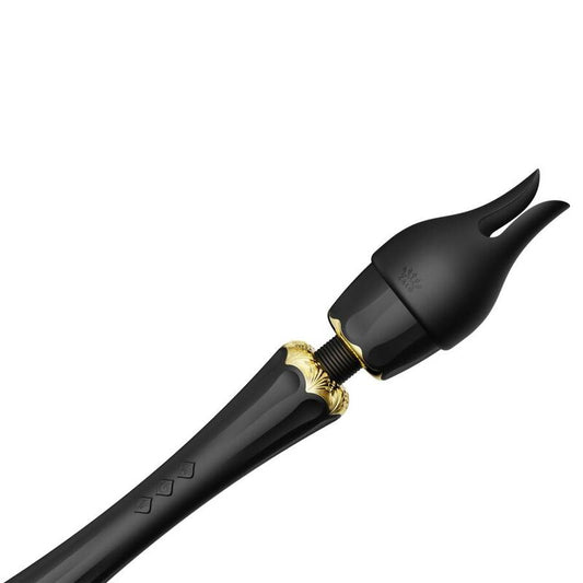 Close-up of the ZALO Varinha Massageadora Kyro Preta showing its luxurious design and silicone head.