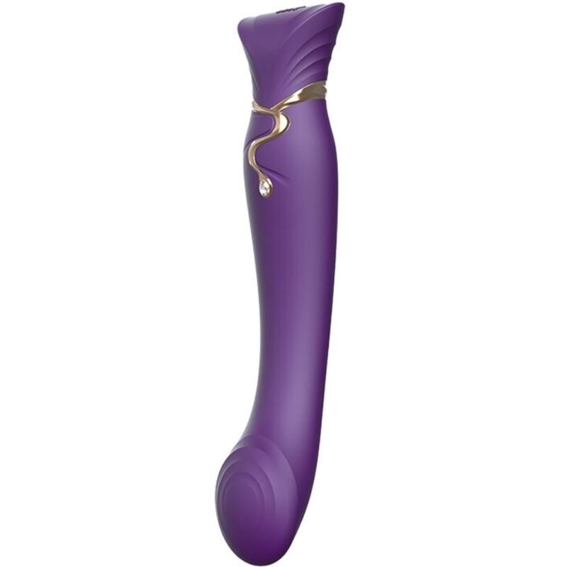 Vibrador ZALO Queen G-Spot PulseWave Roxo com detalhes em dourado e cristal Swarovski.