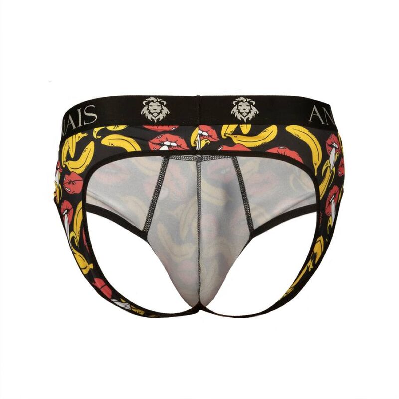 Anais Men Jock Bikini Banana, mostrando o design com costas abertas e estampa de banana.