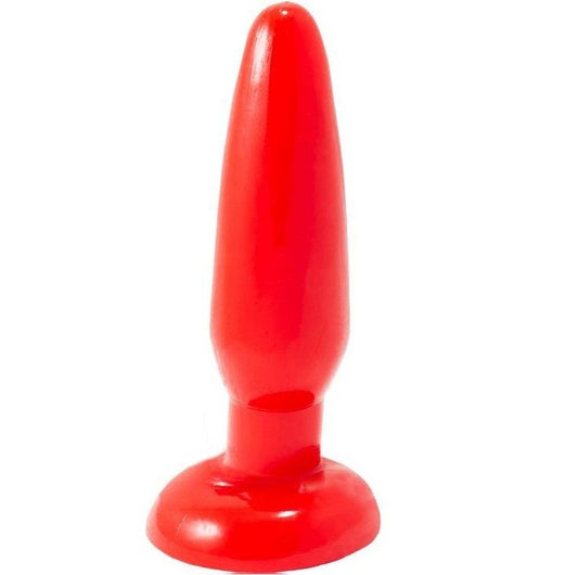 Plug anal pequeno Baile vermelho de gelatina com ventosa, ideal para dilatação anal.