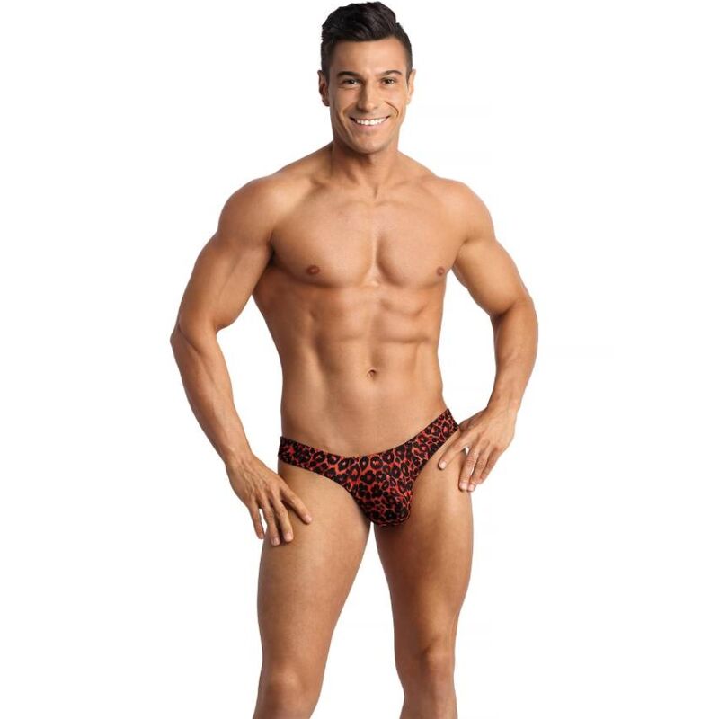 Tanga masculina ANAIS MEN Tribal String S em microfibra vermelha com estampa animal