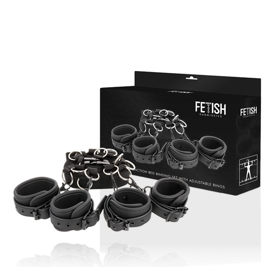Close-up do Conjunto de Laços de Cama BDSM Luxo FETISH SUBMISSIVE com forro de neoprene e couro vegano.