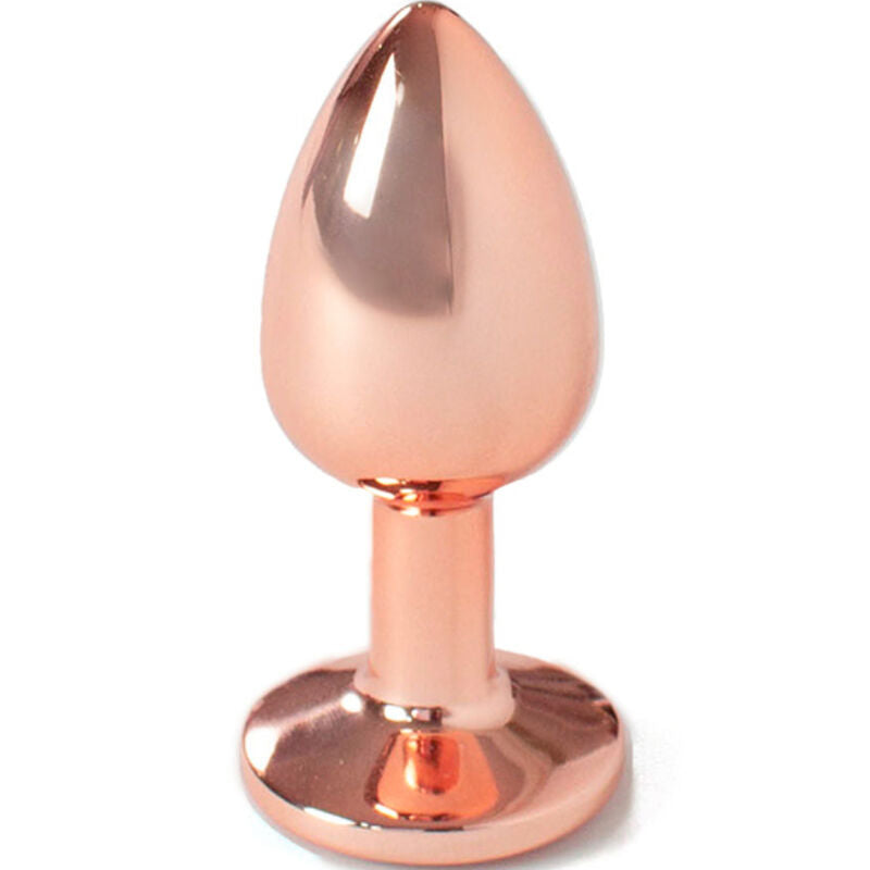 Close-up do Plug Anal de Metal Ouro Rosa Pequeno SECRETPLAY 7 CM, mostrando seu design elegante e textura.