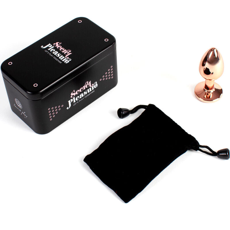Close-up do Plug Anal de Metal Ouro Rosa Pequeno SECRETPLAY 7 CM, mostrando seu design elegante e textura.