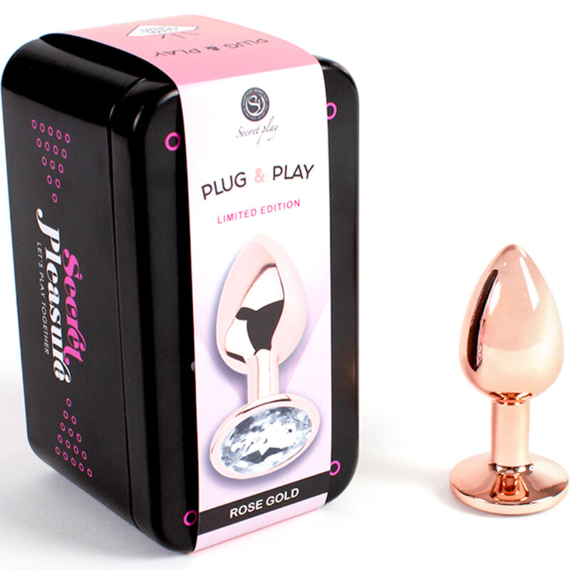 Close-up do Plug Anal de Metal Ouro Rosa Pequeno SECRETPLAY 7 CM, mostrando seu design elegante e textura.
