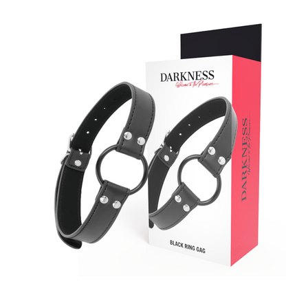 Mordaça com Anel Darkness 3.6cm para BDSM, em couro de alta qualidade