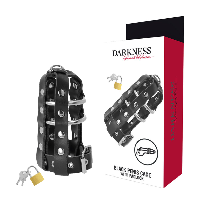 Darkness Gaiola de Castidade de Couro Vegano com Fechadura para jogos BDSM