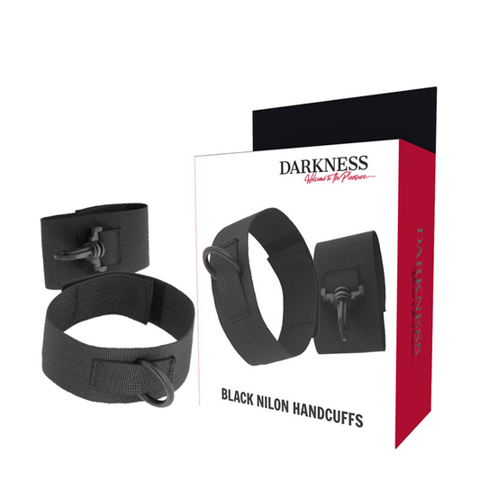 Darkness Algemas de Nylon para Iniciantes, mostrando o material e fechos para bondage seguro.
