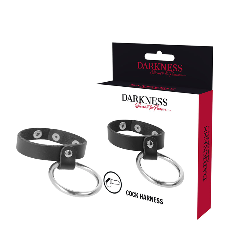 Anel peniano e para testículos Darkness de metal, exibindo o design elegante e material durável.