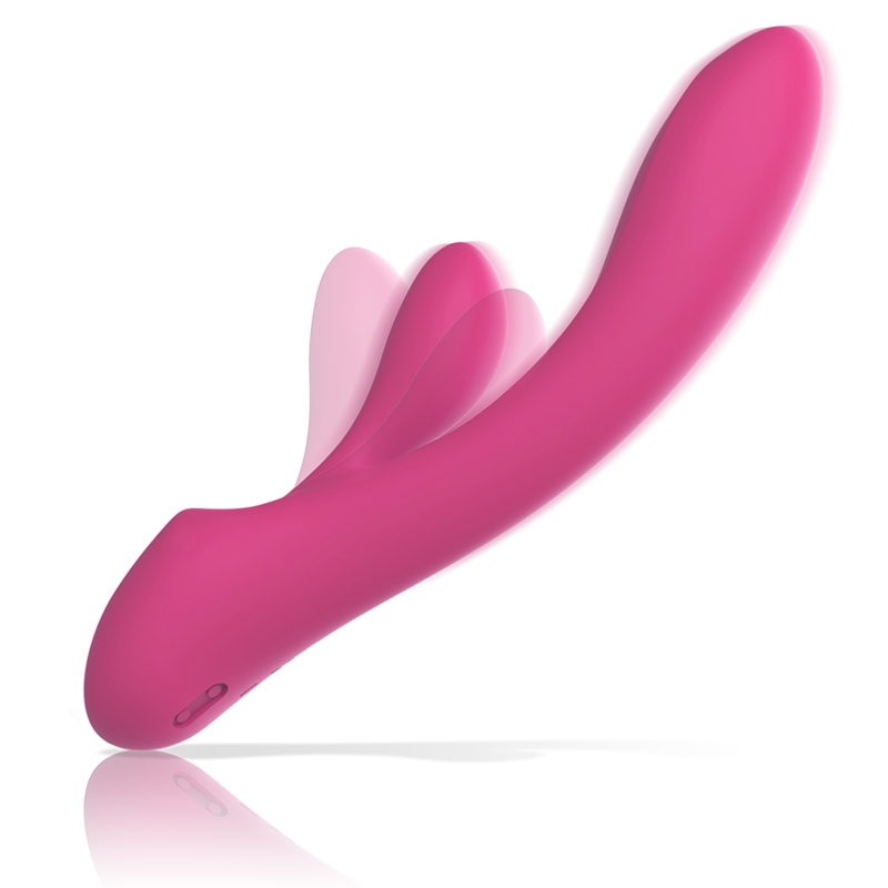Close-up do Vibrador Coelho Intense Luigi em silicone líquido, destacando seu design ergonômico e estimulador clitoriano para dupla estimulação.