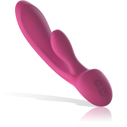 Close-up do Vibrador Coelho Intense Luigi em silicone líquido, destacando seu design ergonômico e estimulador clitoriano para dupla estimulação.