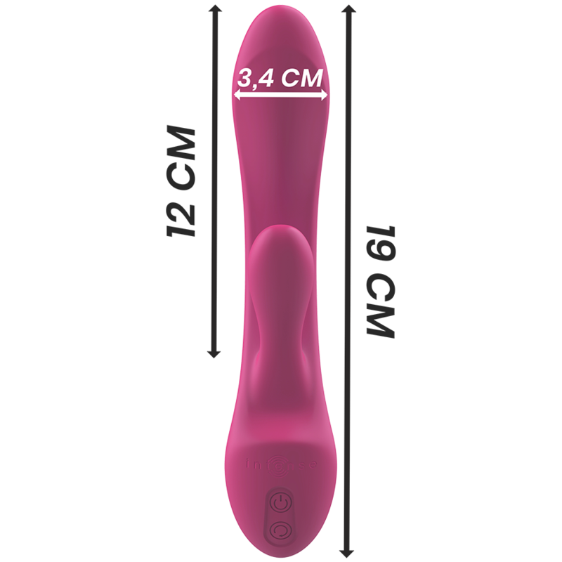 Close-up do Vibrador Coelho Intense Luigi em silicone líquido, destacando seu design ergonômico e estimulador clitoriano para dupla estimulação.
