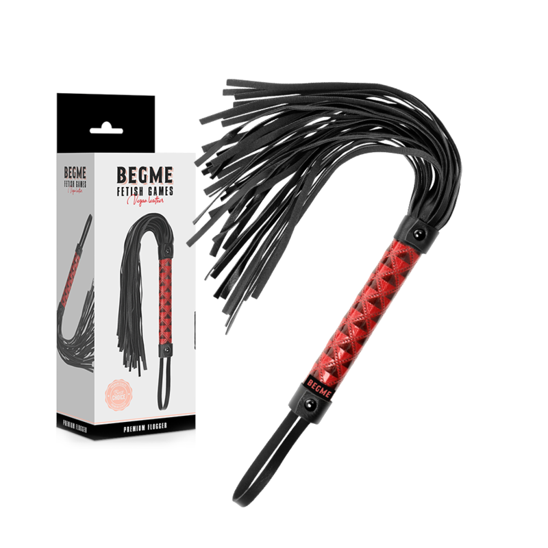 Flogger de Couro Vegano Edição Vermelha BEGME para jogos BDSM