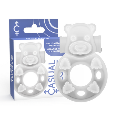 Detalhe do Anel Vibrador de Coelho Transparente CASUAL LOVE, mostrando seu design flexível e estimulador.
