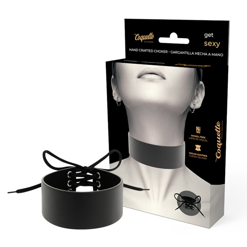 Coquette Chic Desire Gargantilha de Couro Vegano, um acessório ajustável para fetiche e estilo BDSM.