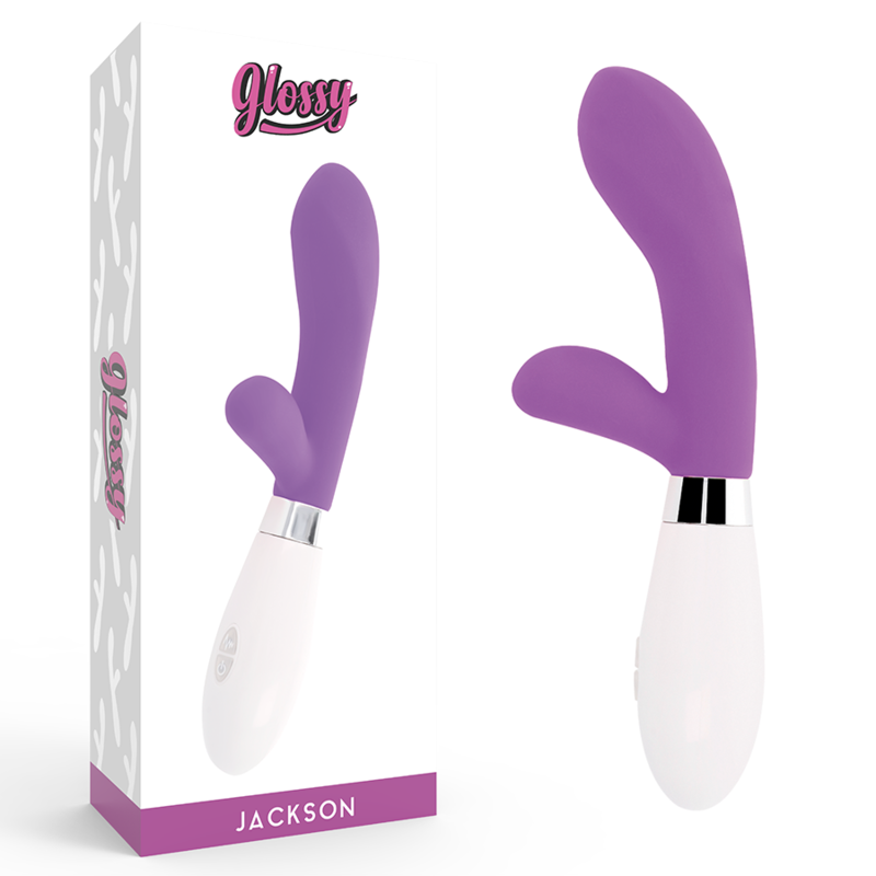 Close-up of the GLOSSY Massageador Coelho Jackson Roxo, highlighting its silicone texture and design for G-spot stimulation.