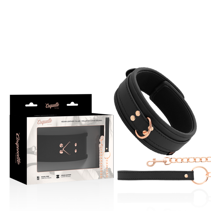 Colar COQUETTE CHIC DESIRE FANTASY de couro vegano com ala e forro de neoprene para jogos BDSM