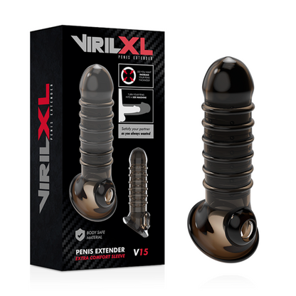 VIRILXL Extensão e Bainha para Pénis V15 Preta com textura e design ergonómico