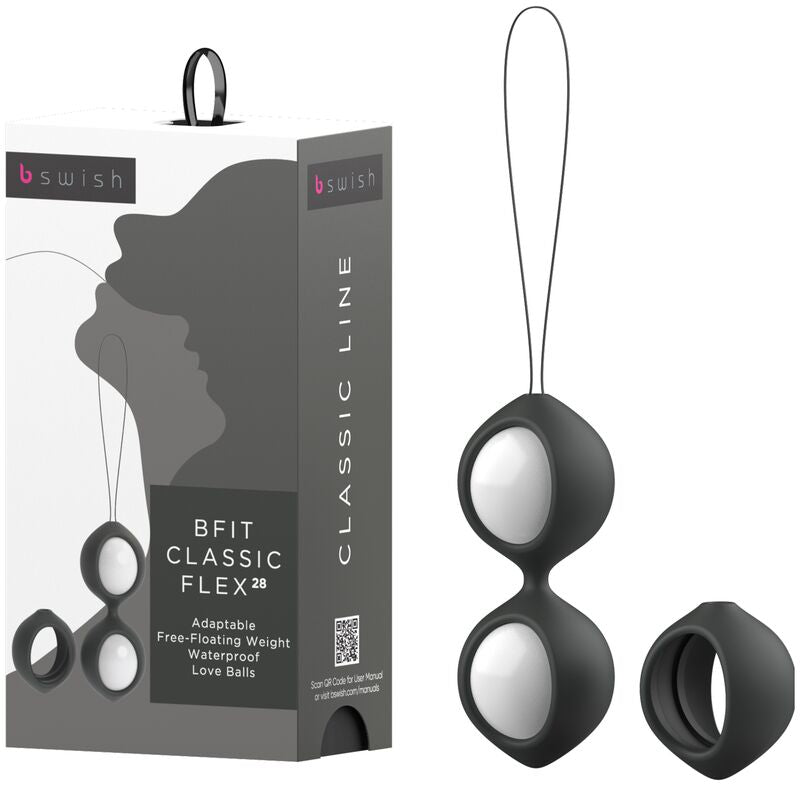 Bolas de Kegel B SWISH Bfit Classic Flex Pretas, apresentando design flexível e peso ajustável para treino pélvico.