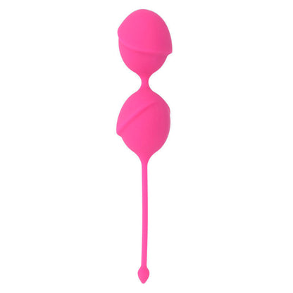 Close-up das Bolas Kegel Karmy Fit Silicone Fúcsia da Intense, mostrando sua forma ergonómica e cor vibrante.