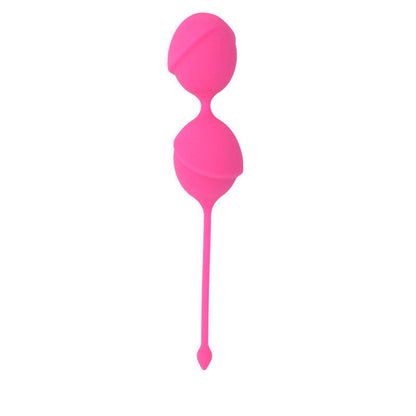 Close-up das Bolas Kegel Karmy Fit Silicone Fúcsia da Intense, mostrando sua forma ergonómica e cor vibrante.