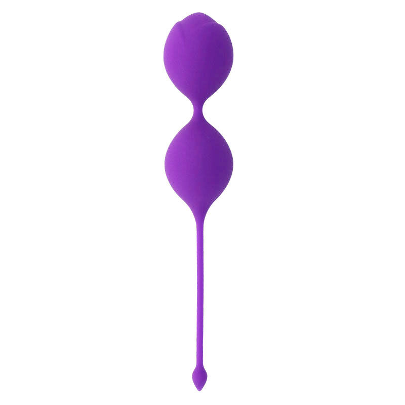 Close-up das Bolas de Kegel Intense Kisha Fit de silicone roxo, mostrando seu design ergonômico.