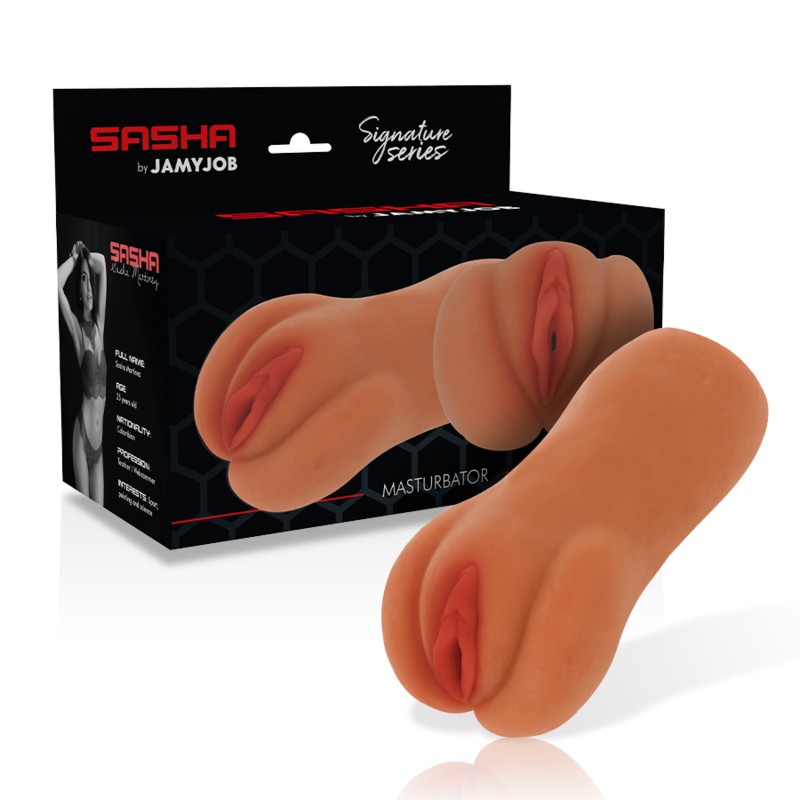 Masturbador masculino JAMYJOB Signature Sasha com textura realista de vagina.