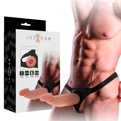 Close-up do Arnês Oco Intense com Dildo Flexível Integrado 18cm, destacando o design e material TPR.