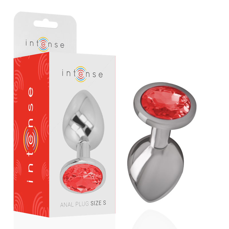 Close-up do Intense Plug Anal de Metal com Cristal Vermelho S, destacando seu brilho e design elegante.
