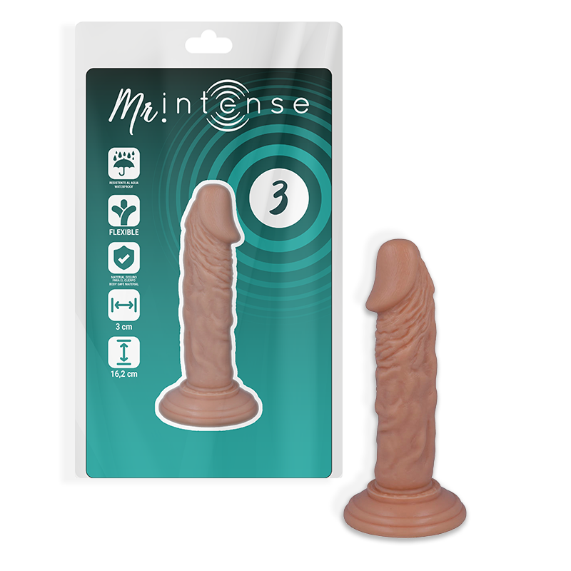 Close-up of the MR INTENSE Pack 3 Dildos Realistas with suction cup, showing realistic texture and features.
