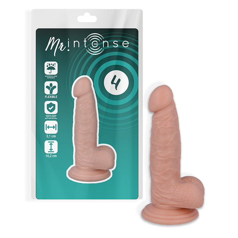 Close-up of the Mr. Intense Dildo Realista 16.2 cm with suction cup, showing its realistic texture and flexible material.