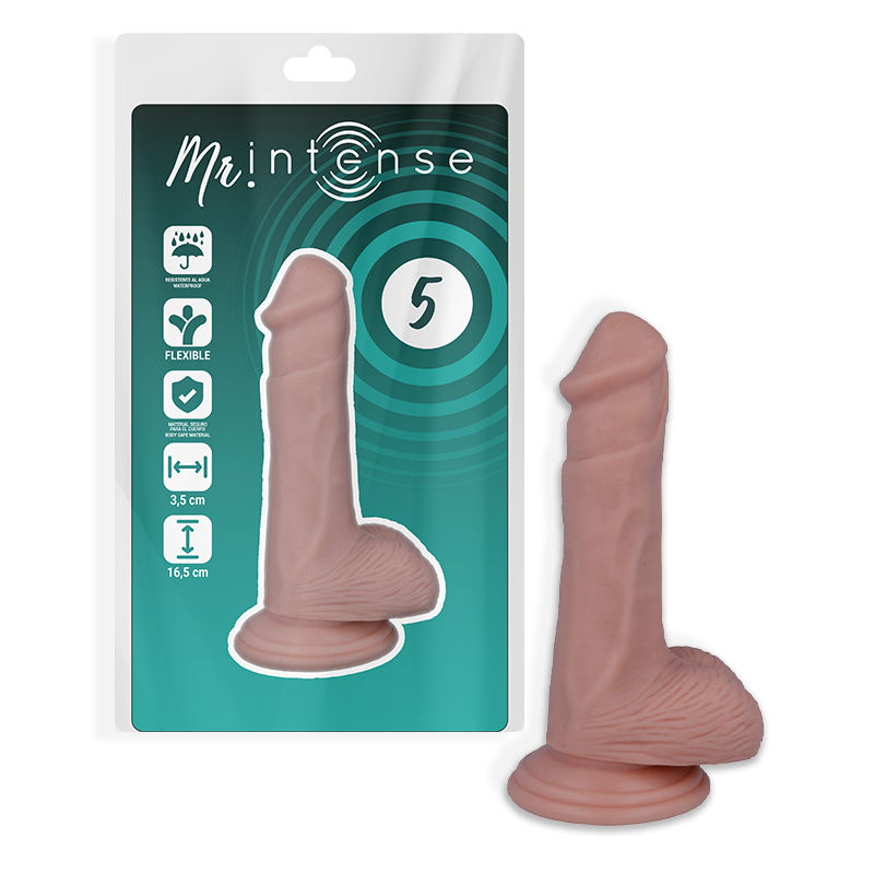Close-up do MR INTENSE Dildo Realista 16.5 cm x 3.5 cm, mostrando a textura suave e forma ergonómica.