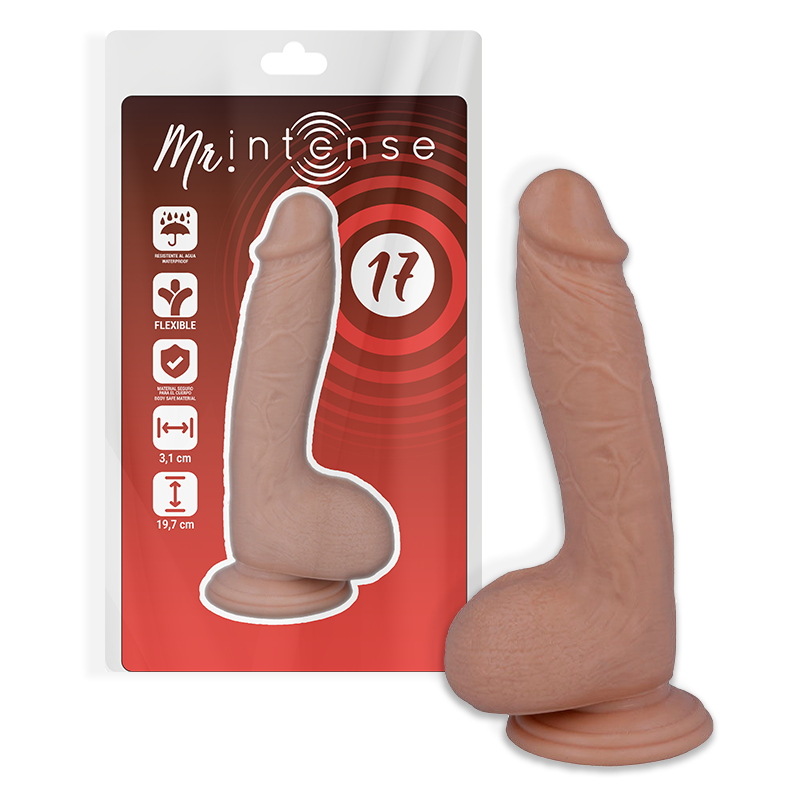 Dildo realista MR INTENSE com textura de pele e ventosa para fixação.