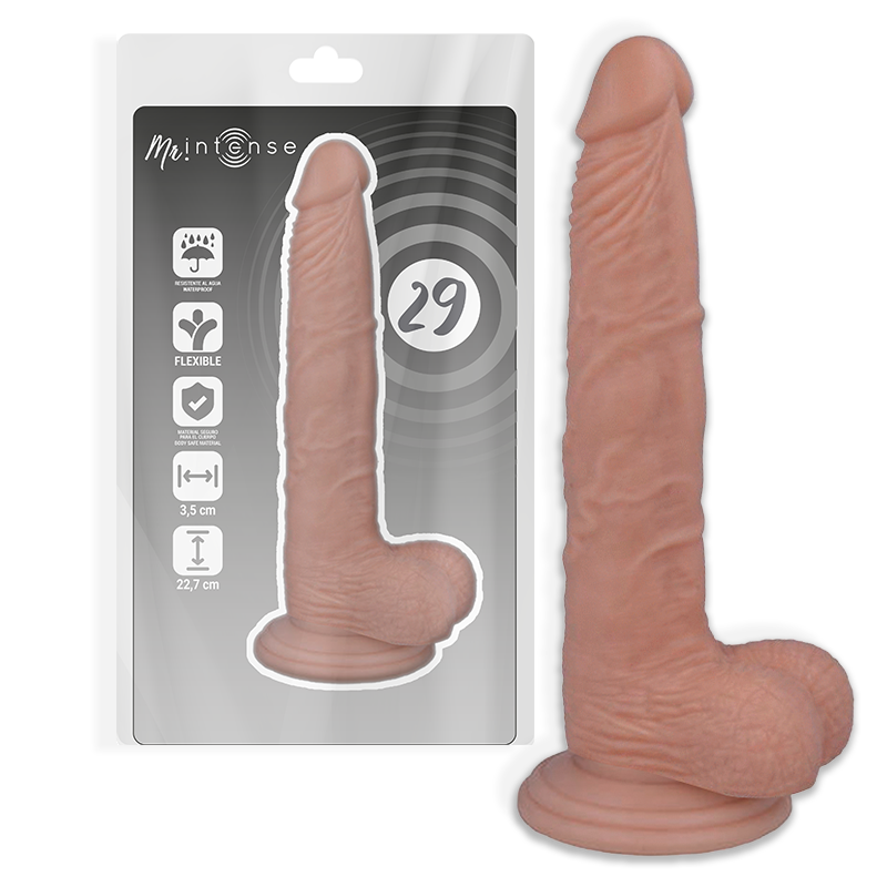 Close-up do MR INTENSE Dildo Realista com Ventosa, mostrando a textura e o design autêntico.
