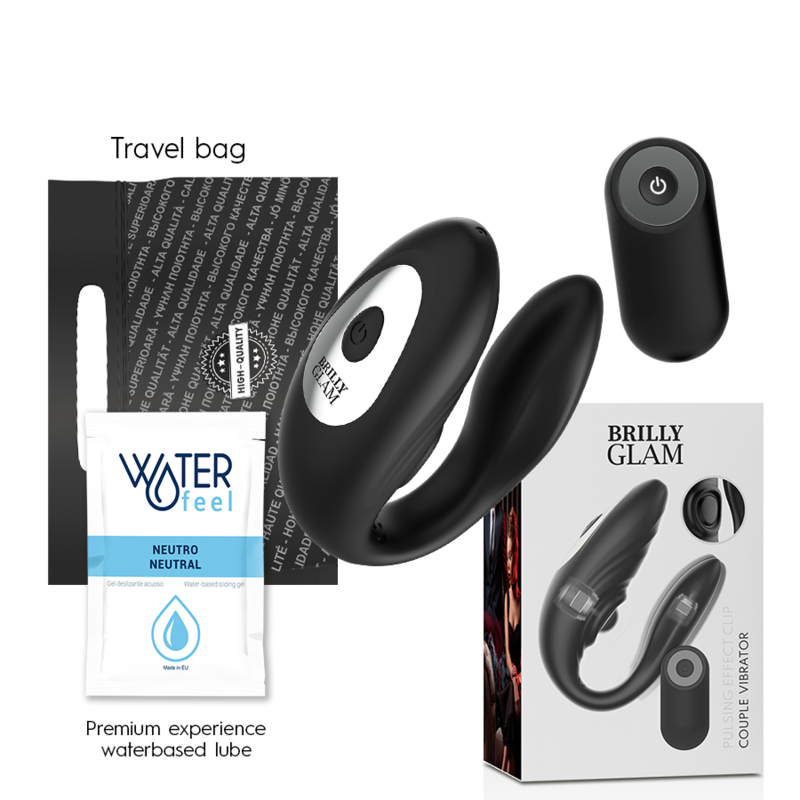 BRILLY GLAM Vibrador de Casal Pulsante com Controle Remoto, mostrando seu design ergonômico e material de silicone.