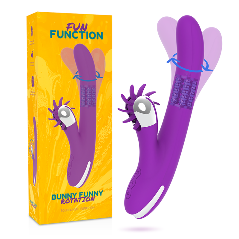 Detalhe do vibrador FUN FUNCTION Rotação Coelho 2.0 em silicone supermacio, com design ergonómico e cabeça oscilante.