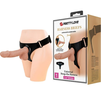PRETTY LOVE Arnês Cuecas Universal com Dildo Realista 21.8 CM, mostrando o tecido macio e o design confortável para uso discreto.