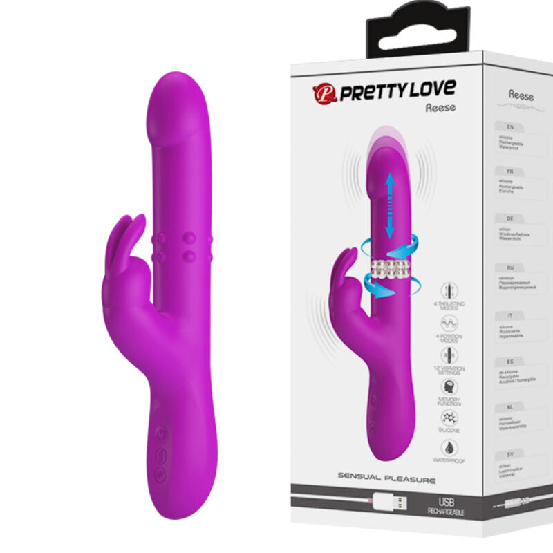 Vibrador de Coelho Pretty Love Reese Roxo com função de rotação e vibração.