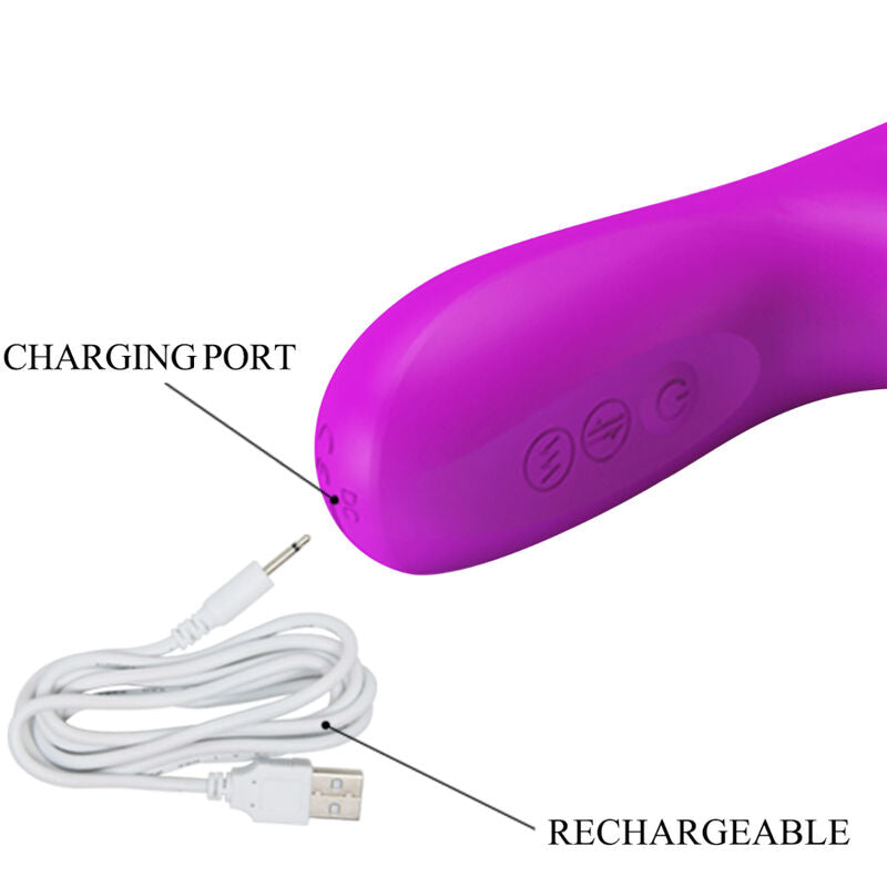 Vibrador de Coelho Pretty Love Reese Roxo com função de rotação e vibração.