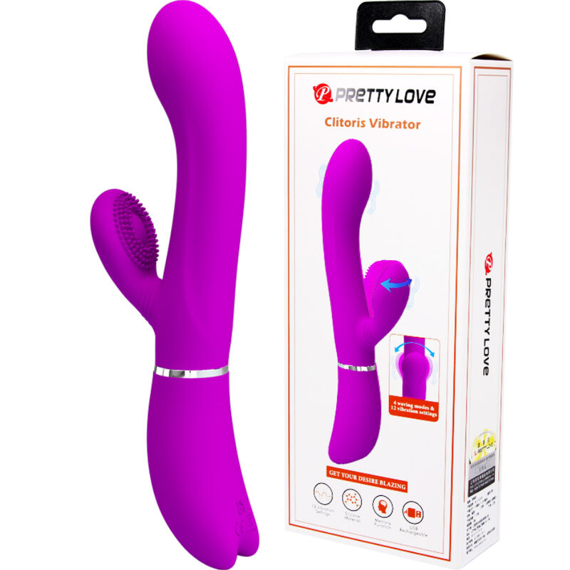 Vibrador Pretty Love Estimulador de Clitóris e Ponto G de silicone roxo, detalhe do design ergonómico.