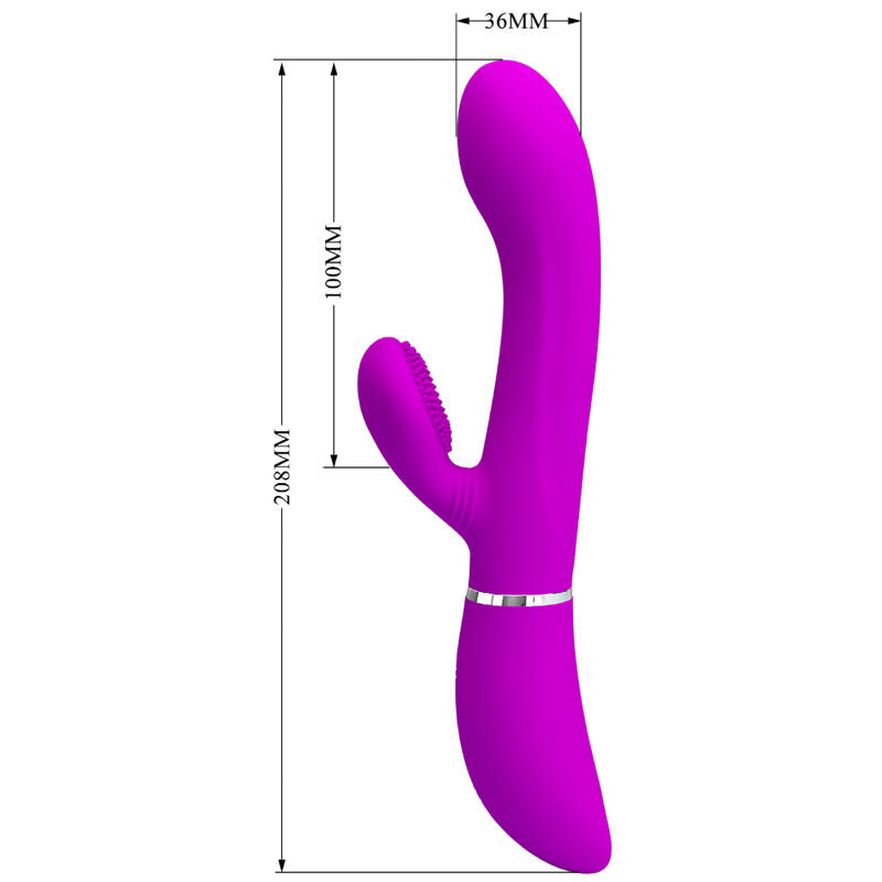 Vibrador Pretty Love Estimulador de Clitóris e Ponto G de silicone roxo, detalhe do design ergonómico.