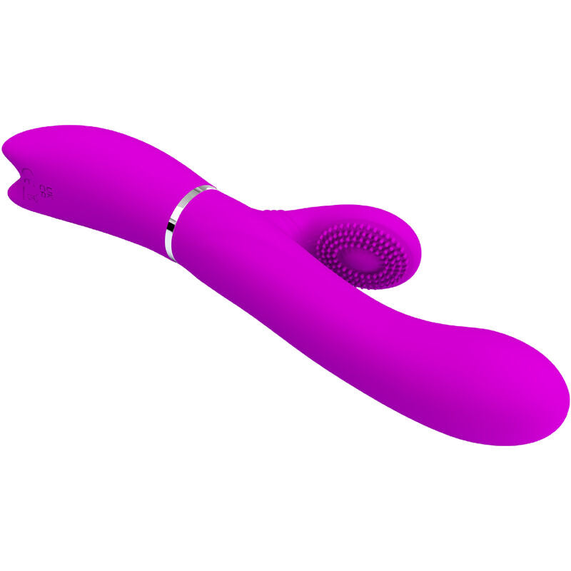 Vibrador Pretty Love Estimulador de Clitóris e Ponto G de silicone roxo, detalhe do design ergonómico.