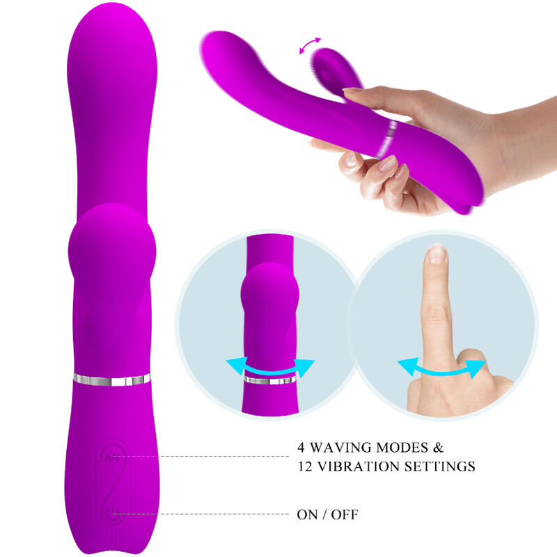 Vibrador Pretty Love Estimulador de Clitóris e Ponto G de silicone roxo, detalhe do design ergonómico.