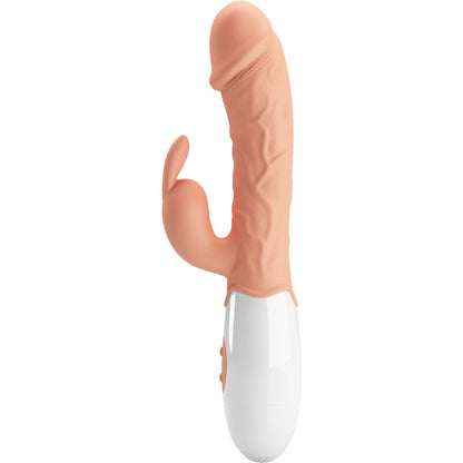 Vibrador Coelho PRETTY LOVE com estimulador clitoriano e ponta para ponto G, cor de carne.