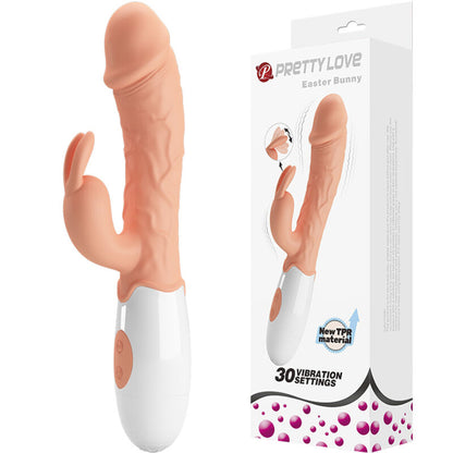 Vibrador Coelho PRETTY LOVE com estimulador clitoriano e ponta para ponto G, cor de carne.