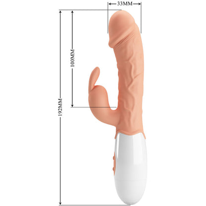 Vibrador Coelho PRETTY LOVE com estimulador clitoriano e ponta para ponto G, cor de carne.